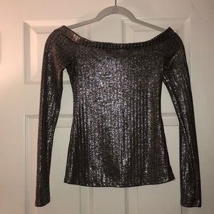 Silver metallic off the shoulder top